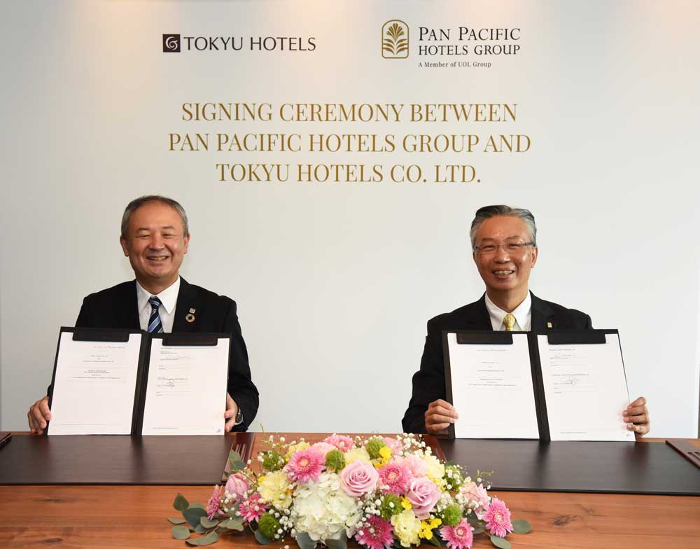 （株）東急ホテルズ　村井淳社長（左）とパンパシフィックホテルズグループ CEO Choe Peng Sum氏