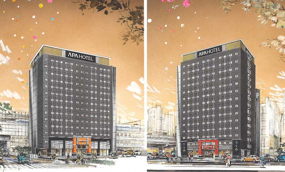  アパホテル〈広島駅前新幹線口〉（左）とアパホテル〈広島駅前スタジアム口〉（イメージ）