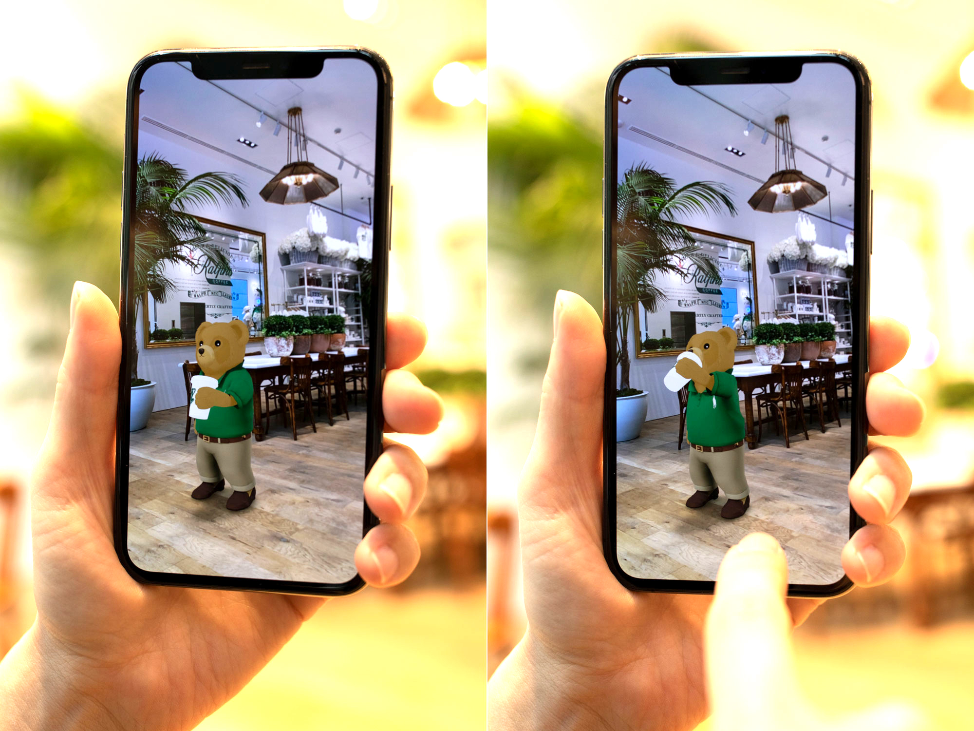 「ラルフ ローレン 銀座」専用の公式LINEアカウント（https://lin.ee/WCpXBlR）ではARでポロベアと一緒に写真を撮ったり、「ラルフズ コーヒー」で一緒にお茶をすることができるストア限定コンテンツも