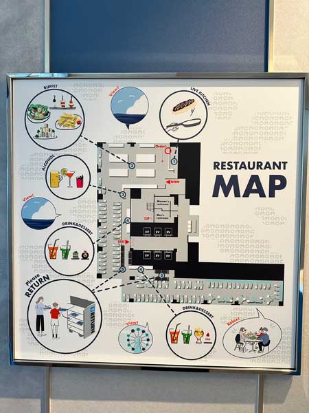 ダイニングエリア入場前にスタッフがMAPで特徴を説明してくれます。