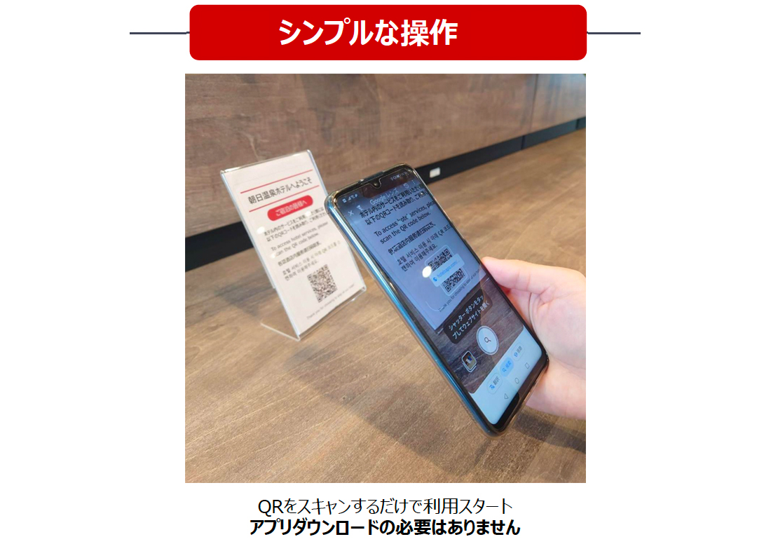 ​専用アプリのダウンロード必要なし。 QRコード読み取りだけでゲストはすぐに利用可能